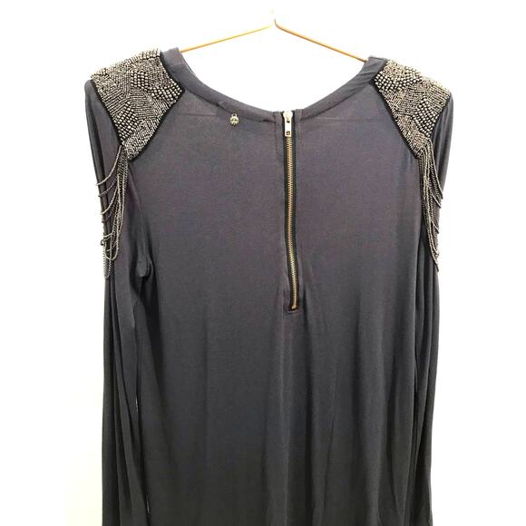 T-Bag Los Angeles Gray Beaded Shoulder Long Sleeve T-Shirt Mini Dress Size M - Picture 4 of 8